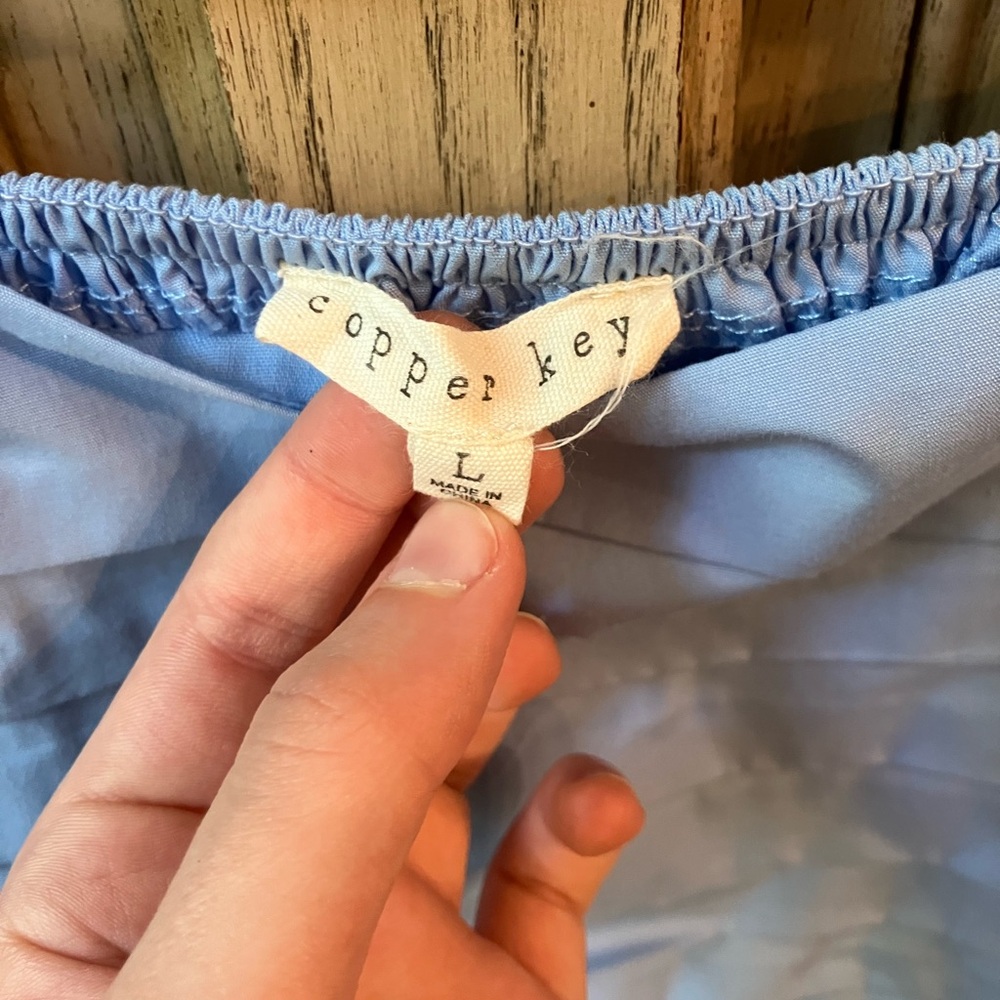 Copper Key Light Blue Puff-Sleeve Pleated Bodice Dress - Picture 2 of 2
